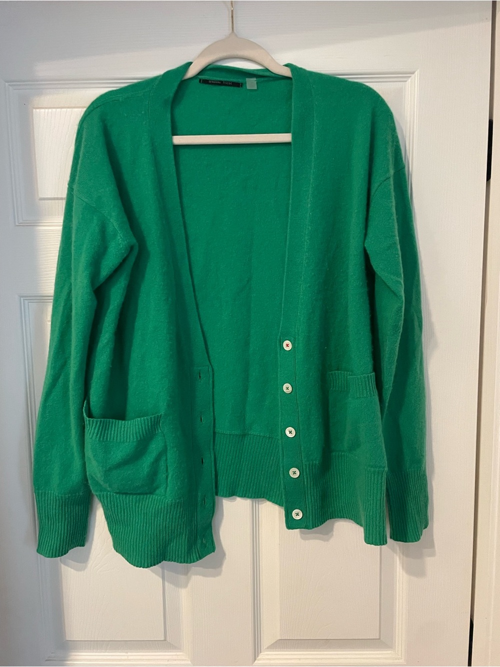 Brazeau Tricot Women’s Green Button-Front Pocket Cardigan 100% Cashmere